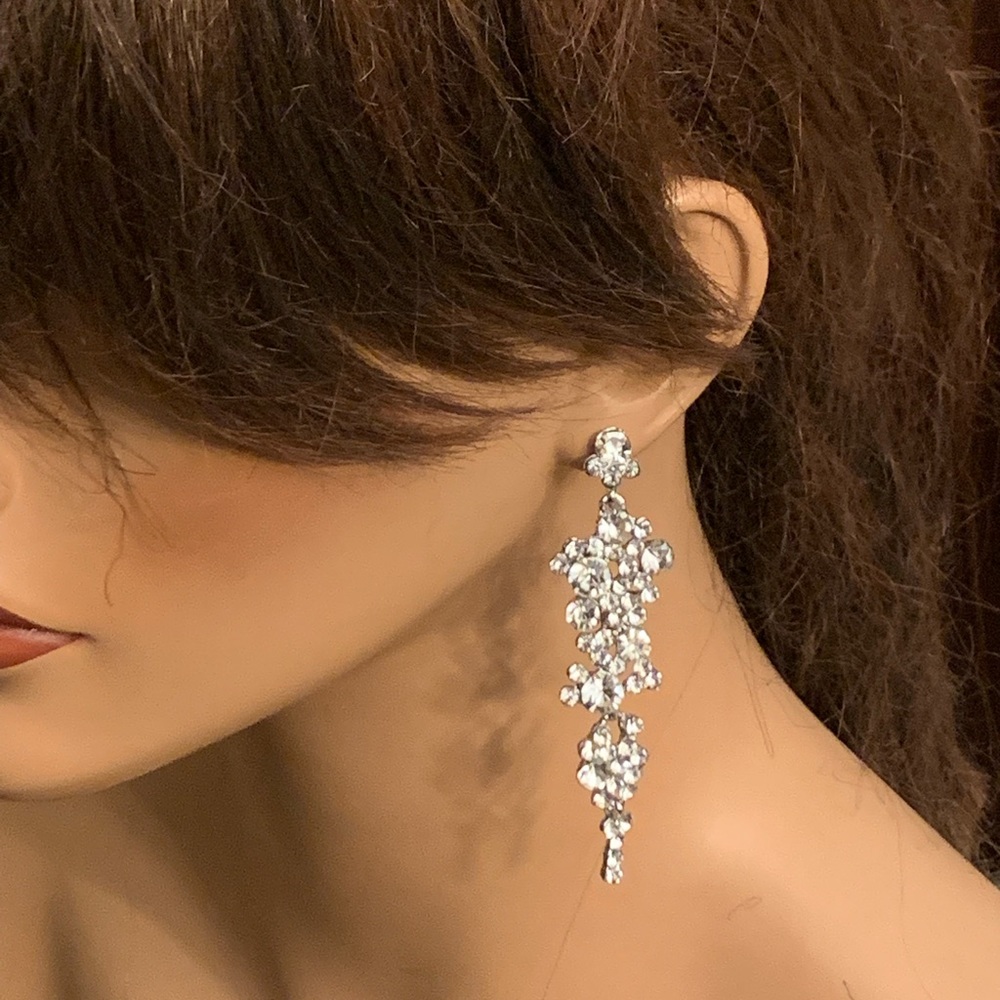 Long rhinestone crystal drop earrings
